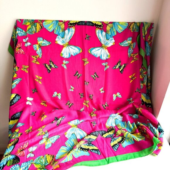 Butterfly Print Pink Green Super Colourful Massive Scarf Viscose - Picture 1 of 4